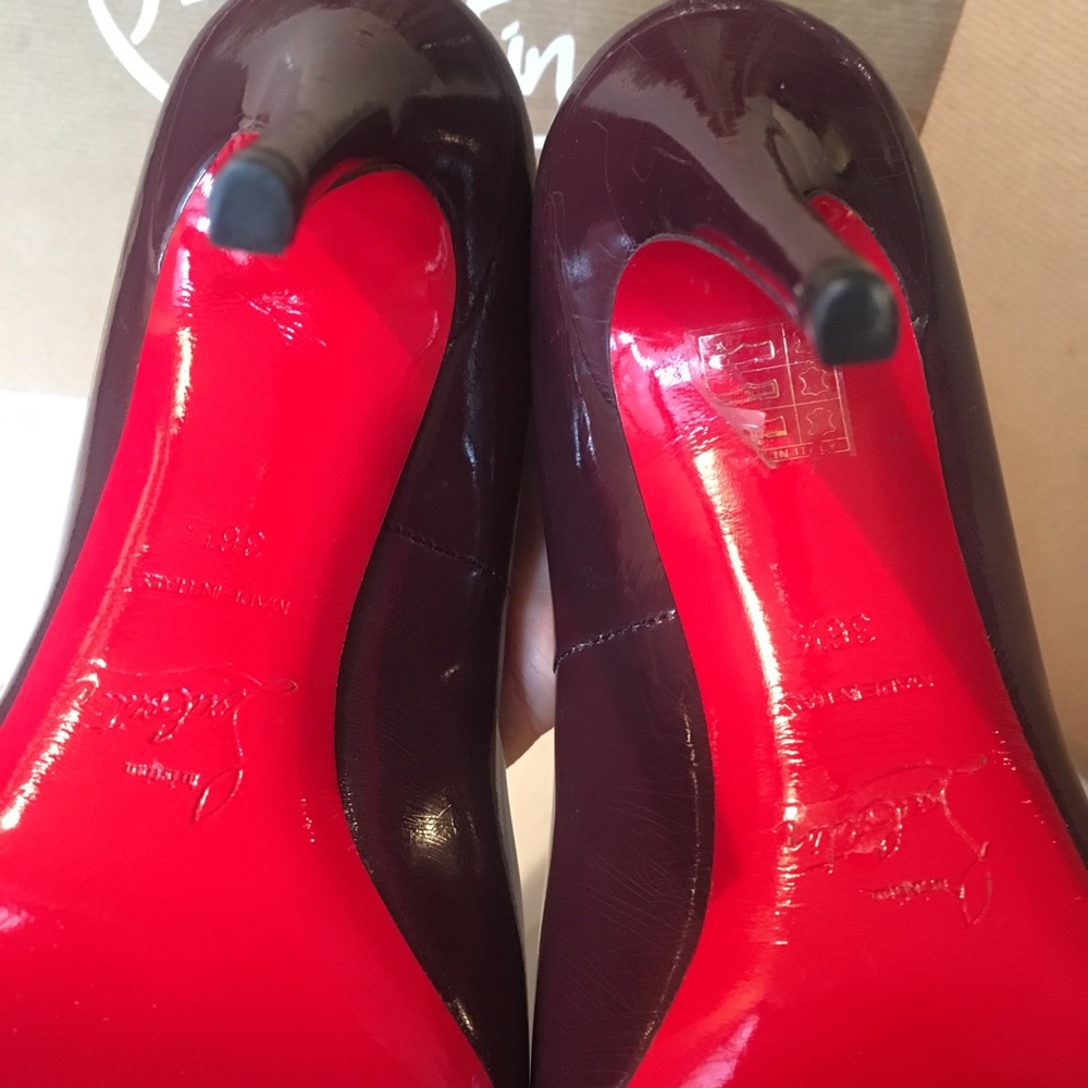 Christian Louboutin Burgundy Heels with Red Soles - Picture 7 of 11